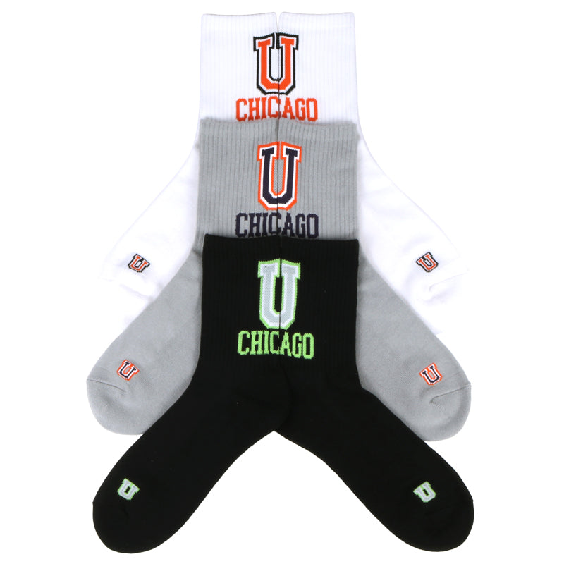 UNIVERSAL OVERALL メンズ 3Pソックス カレッジバッグビッグロゴ LU-353