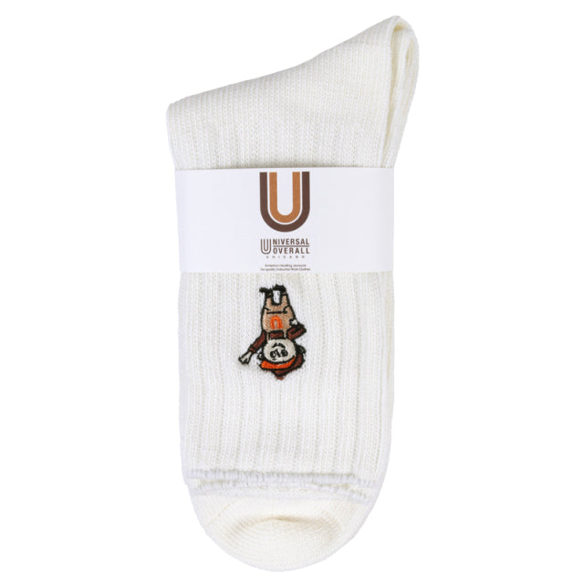 UNIVERSAL OVERALL メンズ クルーソックス WINDYリブクルー LU-019
