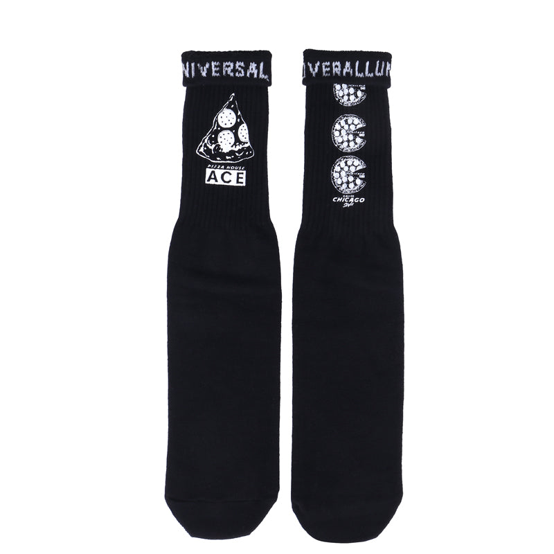 UNIVERSAL OVERALL メンズ クルー ソックス PIZZA CUBE SOCKS LU-1001