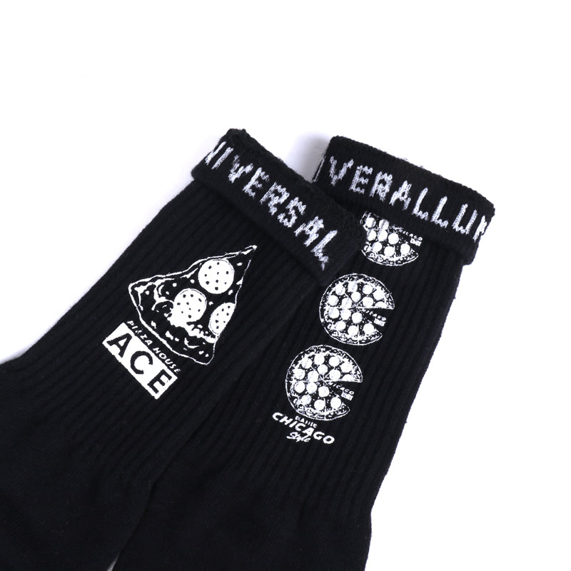 UNIVERSAL OVERALL メンズ クルー ソックス PIZZA CUBE SOCKS LU-1001