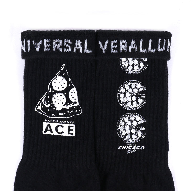 UNIVERSAL OVERALL メンズ クルー ソックス PIZZA CUBE SOCKS LU-1001