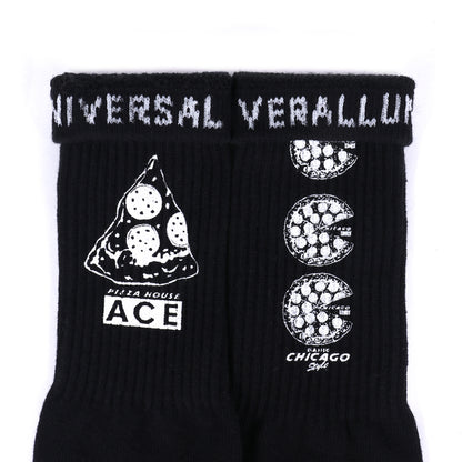 UNIVERSAL OVERALL メンズ クルー ソックス PIZZA CUBE SOCKS LU-1001