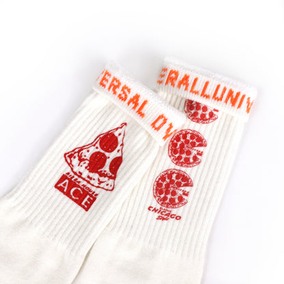 UNIVERSAL OVERALL メンズ クルー ソックス PIZZA CUBE SOCKS LU-1001