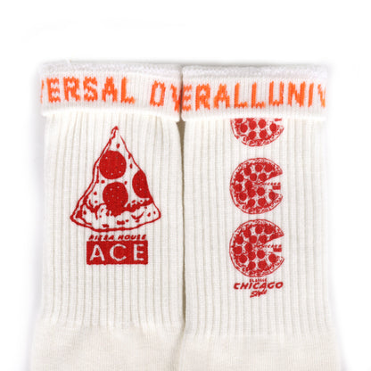 UNIVERSAL OVERALL メンズ クルー ソックス PIZZA CUBE SOCKS LU-1001