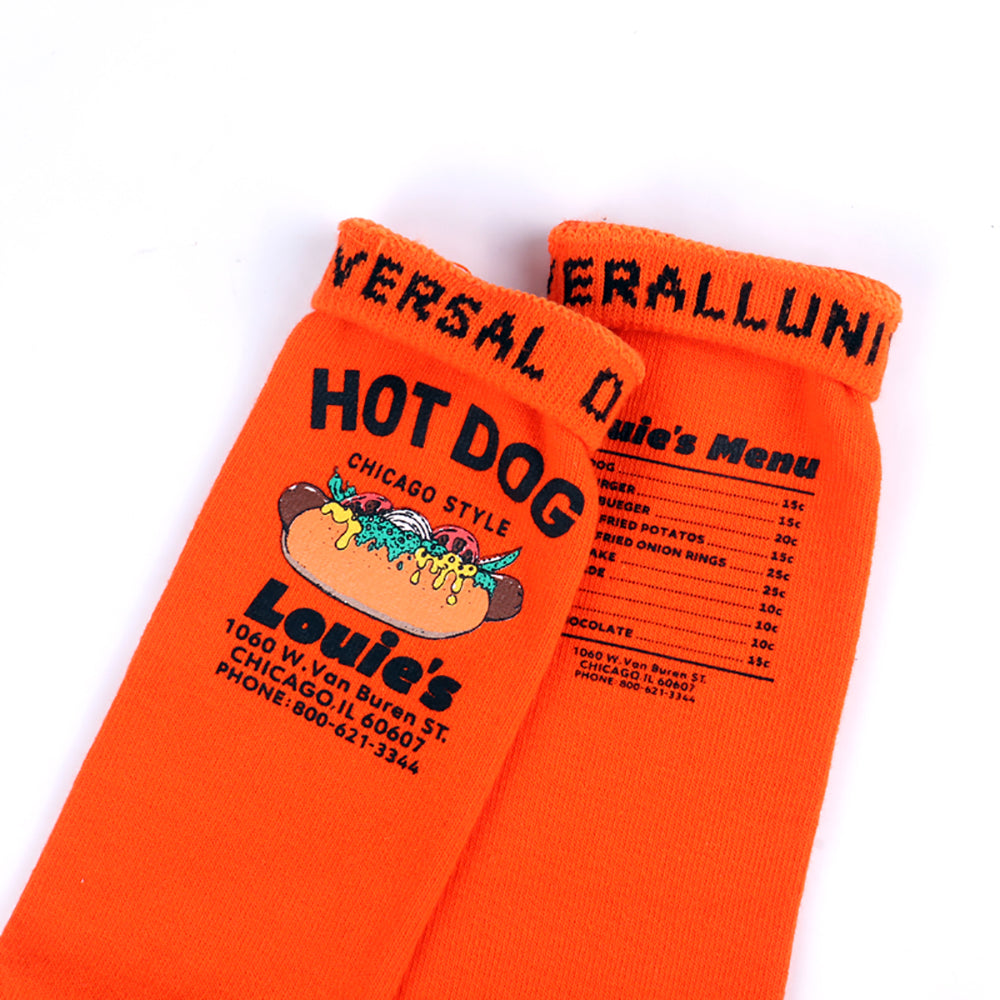 UNIVERSAL OVERALL メンズ クルー ソックス HOT DOG CUBE SOCKS LU-1002
