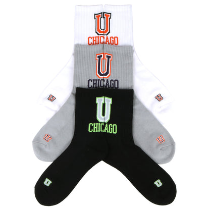 UNIVERSAL OVERALL メンズ 3Pソックス カレッジバッグビッグロゴ LU-353