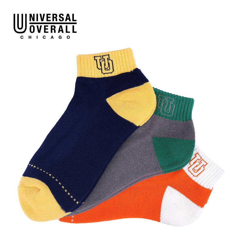 UNIVERSAL OVERALL メンズ 3P ソックス サイド UO ロゴ LU-363