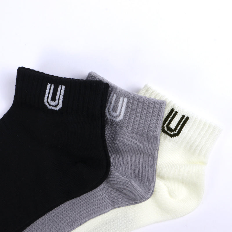UNIVERSAL OVERALL メンズ 3P ソックス ショート丈サイドUOロゴ LU-373