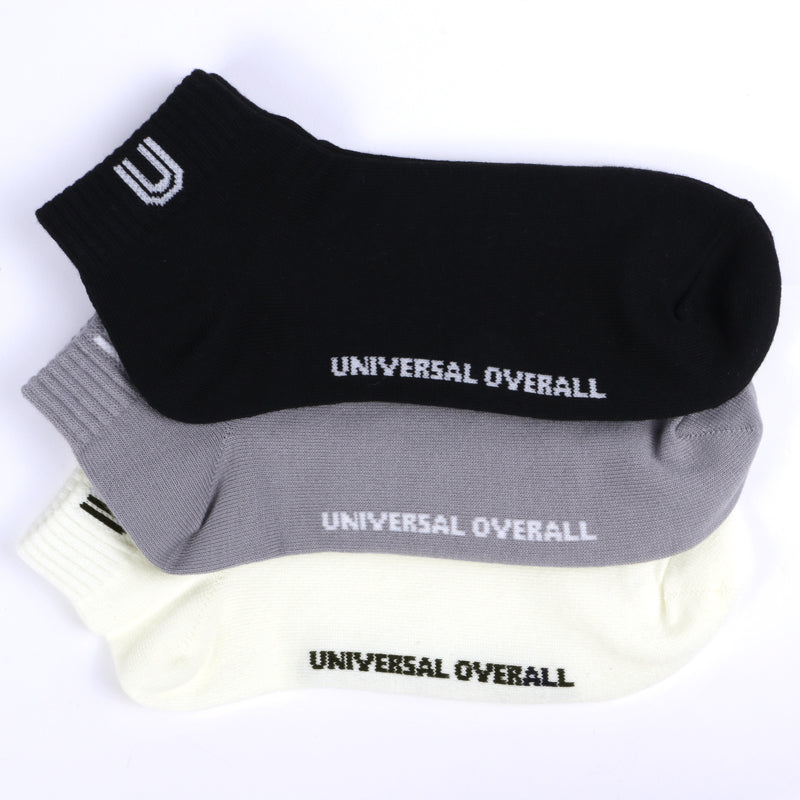 UNIVERSAL OVERALL メンズ 3P ソックス ショート丈サイドUOロゴ LU-373