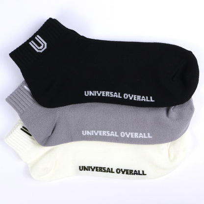 UNIVERSAL OVERALL メンズ 3P ソックス ショート丈サイドUOロゴ LU-373