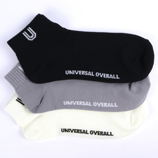 UNIVERSAL OVERALL メンズ 3P ソックス ショート丈サイドUOロゴ LU-373