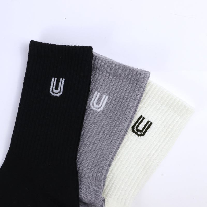 UNIVERSAL OVERALL メンズ 3P ソックス クルー丈サイドUOロゴ LU-374