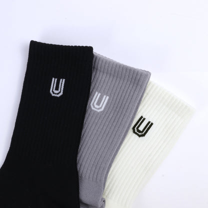 UNIVERSAL OVERALL メンズ 3P ソックス クルー丈サイドUOロゴ LU-374