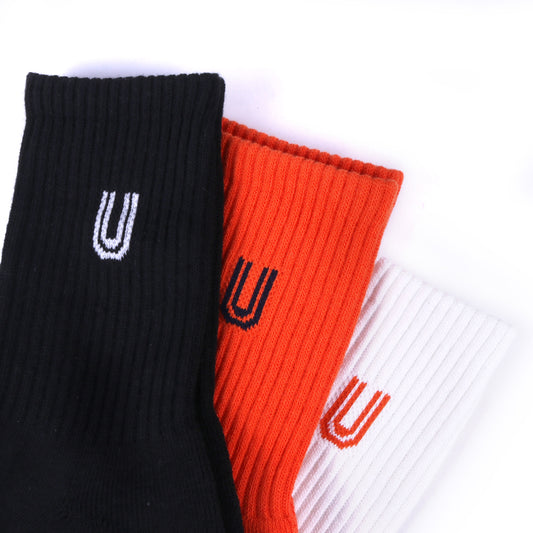 UNIVERSAL OVERALL レディース3Pソックス クルー丈サイドUロゴ LU-616