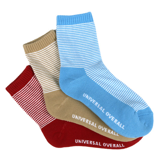 UNIVERSAL OVERALL レディース3Pソックス ミジンボーダー クオーターソックス LU-627