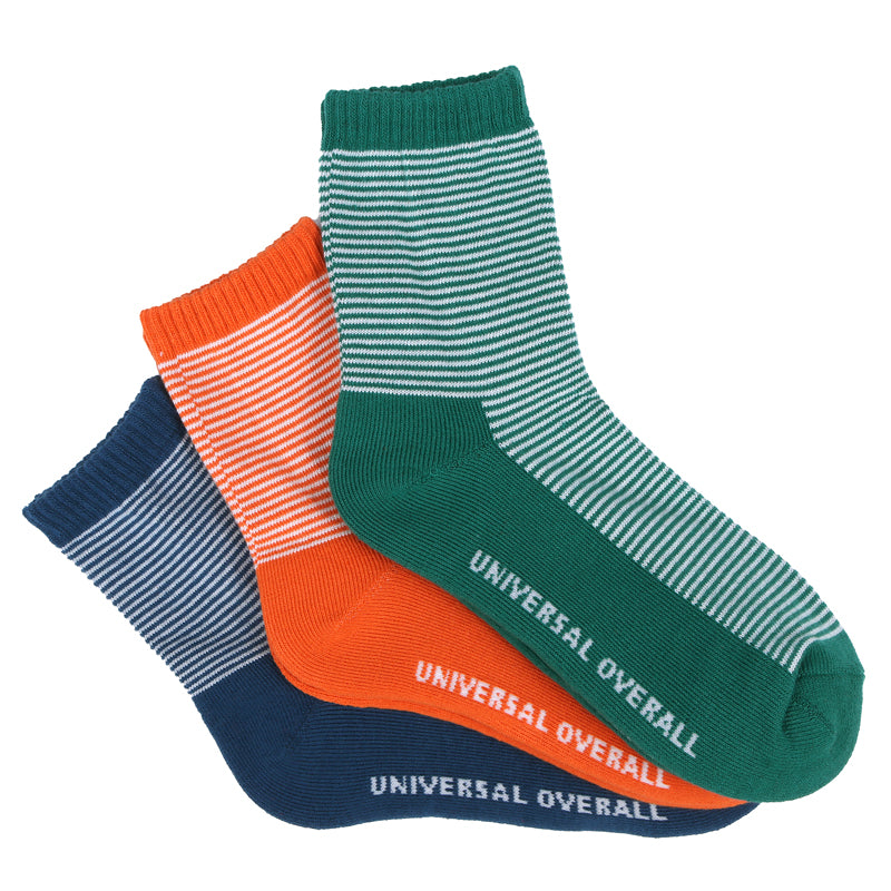 UNIVERSAL OVERALL レディース3Pソックス ミジンボーダー クオーターソックス LU-628