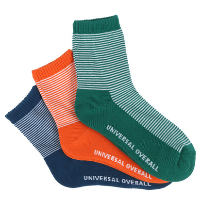UNIVERSAL OVERALL レディース3Pソックス ミジンボーダー クオーターソックス LU-628